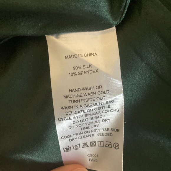 Washable Stretch Silk Puff Sleeve Mini Dress - Forest Green - Picture 9 of 9